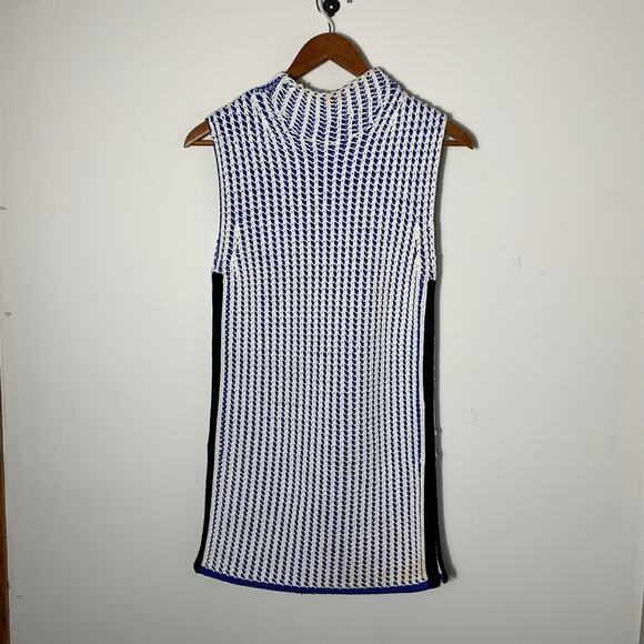 Womens 3.1 Phillip Lim White and Blue Sleeveless Turtleneck Sweater Size XS EUC - Picture 3 of 4
